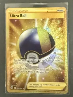 Pokemon TCG Ultra Ball 186/172 Gold Secret Rare Sword & Shield Brilliant Stars - Image 1