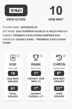 Pokemon TCG Prismatic Evolutions Vaporeon EX Stamped Promo Card 023/131 TAG 10 - Image 3