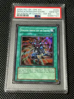 YUGIOH PSA 10 Dedication Through Light And Darkness IOC-095 Super 1st Edition - Image 1