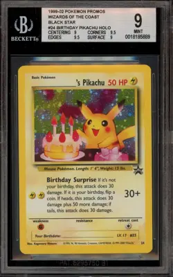 Pokemon Birthday Pikachu Black Star Holo Promo #24 BGS 9 Mint - Image 1