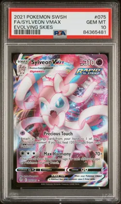 2021 Pokemon SWSH Evolving Skies Sylveon VMAX 075/203 Full Art PSA 10 - Image 1