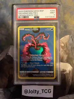 2023 POKEMON SWSH BLACK STAR PROMO CROWN ZENITH TINS #284 GALARIAN MOLTRES PSA 9 - Image 1