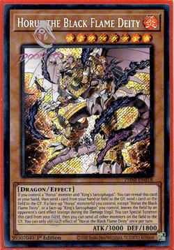 Yugioh! Horus the Black Flame Deity PHNI-EN018 (SCR) 1st Ed "Horus Deck Support” - Image 2