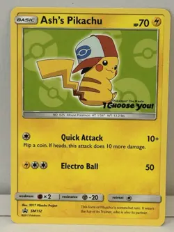 Ash's Pikachu #SM112 Pokemon Card I Choose You Promo NM - Image 1