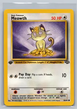 Meowth 56/64 1st Edition Non Holo Card - 1999 WOTC PokÃ©mon Jungle - LP - Image 1