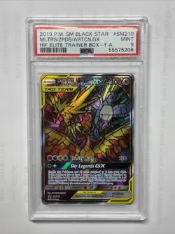 SM210 MOLTRES & ZAPDOS & ARTICUNO Tag Team GX POKEMON BLACK STAR PROMO PSA 9 - Image 1