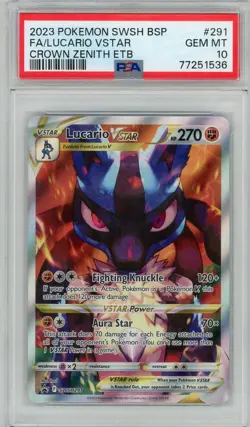 2023 POKEMON SWSH BSP CROWN ZENITH ETB #291 LUCARIO VSTAR FULL ART PSA 10 - Image 1