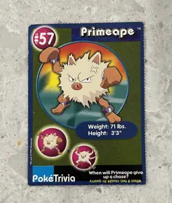 1999 Poketrivia, Primeape #57, Pokemon Burger King The First Movie Promo Card. - Image 3