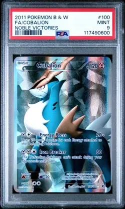 PSA 9 MINT Cobalion 100/101 Noble Victories Full Art Holo Pokemon Card - Image 1
