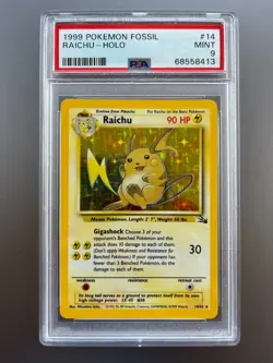 PSA 9 Raichu #14 Holo Rare Fossil Pokemon Card 1999 Mint - Image 1