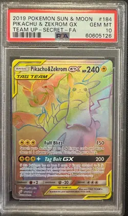 PSA 10 PIKACHU & ZEKROM GX 184 TEAM UP SECRET RAINBOW TAG TEAM SUN MOON POKEMON - Image 3