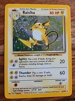 ðŸ”¥ Raichu 14/102 ðŸ”¥ Original Holo Rare Base Set Pokemon Card 1999 WOTC TCG  - Image 2