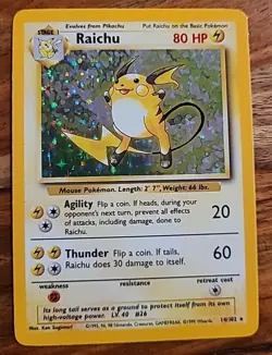 ðŸ”¥ Raichu 14/102 ðŸ”¥ Original Holo Rare Base Set Pokemon Card 1999 WOTC TCG  - Image 3