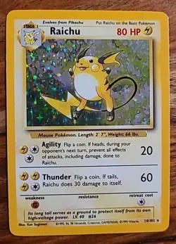 ðŸ”¥ Raichu 14/102 ðŸ”¥ Original Holo Rare Base Set Pokemon Card 1999 WOTC TCG  - Image 4