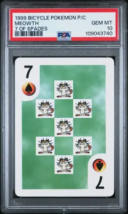PSA 10 GEM MINT 1999 Pokemon Bicycle Playing Cards Meowth 7 Of Spades Low Pop 5 - Image 3