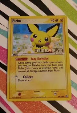 PokÃ©mon TCG EX Emerald Pichu Stamped Reverse Holo Card 59/106 (2005) - Image 1