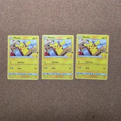 3x Pikachu 25/25 NON-HOLO Pokemon Card 25th Anniversary McDonalds Promo 2021 - Image 3