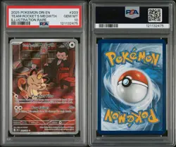 2025 POKEMON DESTINED RIVALS ILLUSTRATION RARE #203 TEAM ROCKET'S MEOWTH PSA 10 - Image 3