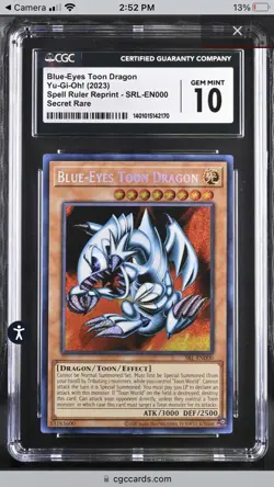 Yugioh SRL 25th Anniversary Blue Eyes Toon Dragon CGC 10 Pop 10 - Image 3