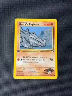 Brock's Rhyhorn 70/132 1st Edition Pokémon Card Gym Heroes Common NM - Image 1
