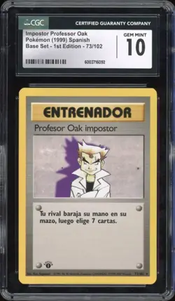 1999 Pokemon SPANISH 1st Edition Base Set Professor Oak Impostor 73/102 CGC 10 - Image 1