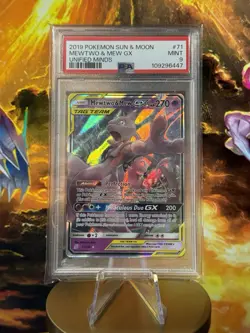 2019 Pokemon Unified Minds Mewtwo & Mew GX 71/236 PSA 9 Mint - Image 3