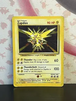 Pokemon TCG Zapdos 016/102 Base Set Unlimited Vintage Holo Rare WOTC 1999 HP - Image 1