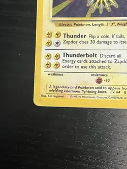 Pokemon TCG Zapdos 016/102 Base Set Unlimited Vintage Holo Rare WOTC 1999 HP - Image 6