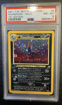 Pokemon Houndoom Neo Revelation 1st Edition Double Holo Error #8 PSA 8 - SWIRL - Image 4