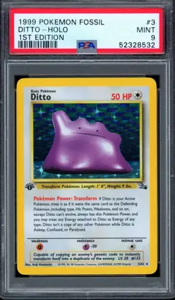 PSA 9 Pokemon 1999 1st Edition Fossil Ditto Holo #3 - Image 1