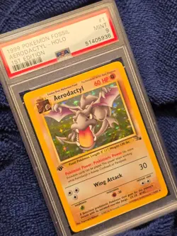 1999 Pokemon Fossil #1 Aerodactyl 1st Edition Holo MT PSA 9 - Image 3