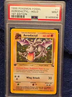1999 Pokemon Fossil #1 Aerodactyl 1st Edition Holo MT PSA 9 - Image 8