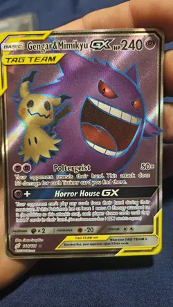 PokÃ©mon TCG Gengar & Mimikyu GX Holo Ultra Rare Card Sun & Moon Team Up 164/181 - Image 3