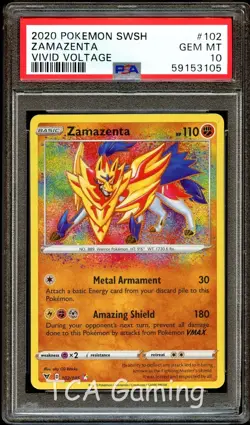 PSA 10 GEM MINT Zamazenta 102/185 AMAZING RARE HOLO Vivid Voltage Pokemon Card - Image 1