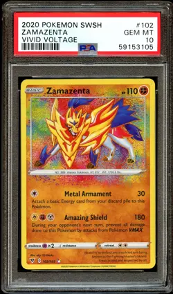 PSA 10 GEM MINT Zamazenta 102/185 AMAZING RARE HOLO Vivid Voltage Pokemon Card - Image 5