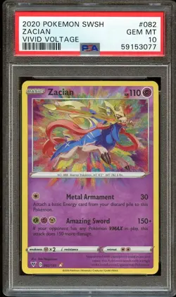 PSA 10 GEM MINT Zacian 082/185 AMAZING RARE HOLO Vivid Voltage Pokemon Card 077 - Image 2