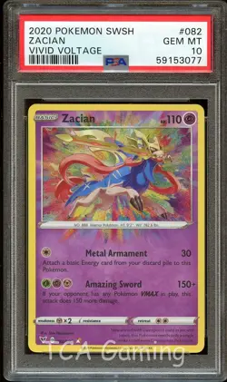 PSA 10 GEM MINT Zacian 082/185 AMAZING RARE HOLO Vivid Voltage Pokemon Card 077 - Image 4