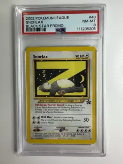 2002 Snorlax  #49 WOTC Black Star Promo Pokemon Trading Card Game TCG PSA 8 - Image 1