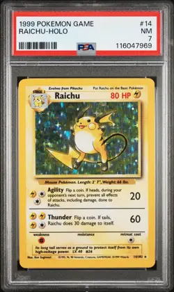 2000 Pokemon Base 2 - Raichu #16 - HOLO - PSA 7 - NM - Image 1