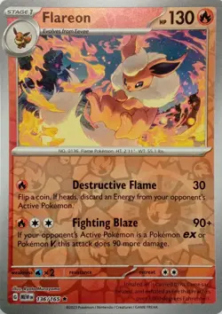 136/165 FLAREON REVERSE HOLO SCARLET & VIOLET 151 POKEMON CARD - Image 2