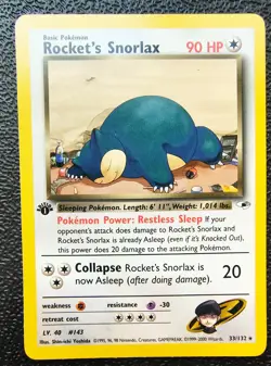 Pokemon Card Rocketâ€™s Snorlax 33/132 Gym Heroes 1st Edition Rare WOTC Near Mint - Image 2
