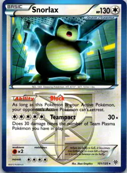 Pokemon MP Snorlax 101/135 Rare Black & White 8: Plasma Storm Free Shipping! - Image 1