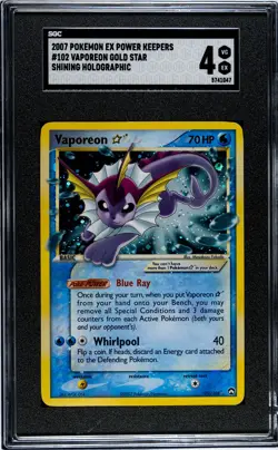 PokÃ©mon 2007 Vaporeon Gold Star EX Power Keepers 102/108 Holo SGC Graded 4 Card - Image 1