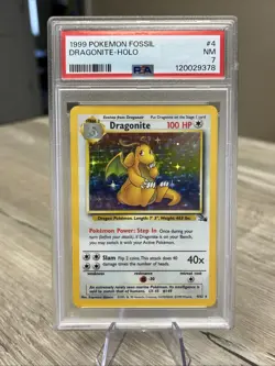 1999 POKEMON FOSSIL #4 DRAGONITE-HOLO PSA 7 NM - Image 1
