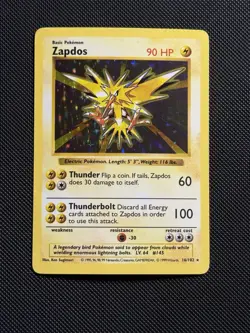 Zapdos 16/102 Shadowless Base Set Holo Rare 1999 Vintage Pokemon TCG Card MP - Image 1
