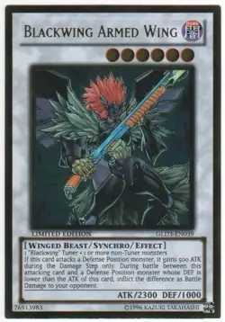 Yugioh! LP Blackwing Armed Wing - GLD3-EN039 - Gold Rare - Limited Edition Light - Image 1