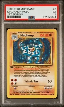 PSA 5 Pokemon Game 1999 1st Edition Base Set Machamp Holo #8/102 - Image 1