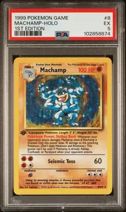 PSA 5 Pokemon Game 1999 1st Edition Base Set Machamp Holo #8/102 - Image 3