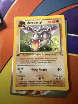 Pokemon Card Aerodactyl 1/62 Fossil Holo Rare 1st Edition Pre Release - Image 1