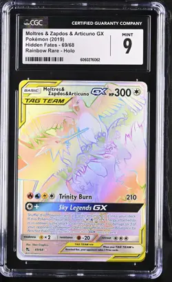 CGC 9 Moltres & Zapdos & Articuno GX 69/68 Rainbow Hidden Fates Pokémon Card - Image 1
